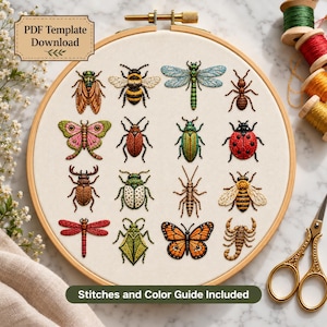 Insects Collection Hand Embroidery Pattern PDF | Beetle Moth Bee Digital Template | Bugs Hoop Art Design | Bug Nature Lover Pattern