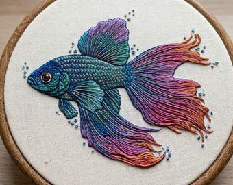 Betta Fish Palette Embroidery Pattern, Cute Betta Fish Hand Embroidery Design, Fish Embroidery Design PDF Download