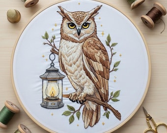 Floral Owl Hand Embroidery Design, Owl Embroidery PDF File