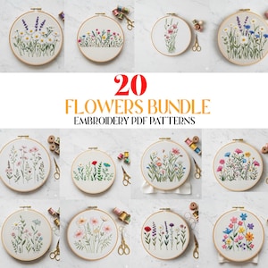 Wildflowers Hand Embroidery Pattern Bundle, Floral Embroidery Designs Collection, Hand Embroidery, Embroidery PDF