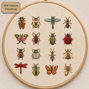 Insects Collection Hand Embroidery Pattern PDF | Beetle Moth Bee Digital Template | Bugs Hoop Art Design | Bug Nature Lover Pattern
