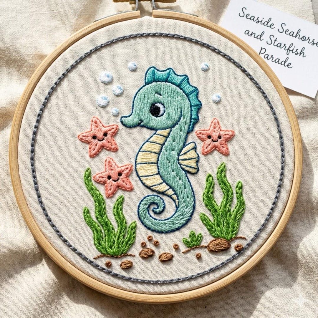 Cute Seahorse Hand Embroidery Pattern Digital Download PDF Files, Ocean ...
