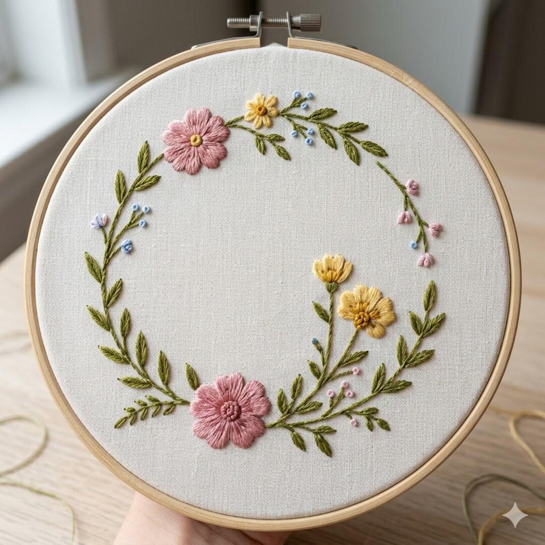 Floral Wreath Hand Embroidery Pattern / Instant Download Tutorial ...