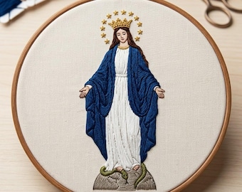 Virgin Mary Hand Embroidery Design, Mary Hand Embroidery Pattern, Christmas Embroidery Design PDF Download
