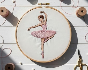 Ballerina Dancing Girl Embroidery Design, Ballerina Dance Embroidery Template PDF File (Instant Download)