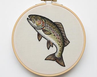 Rainbow Trout Embroidery, Trout Fish Embroidery Design, Instant download (PDF template)