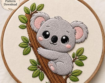 Koala Hand Embroidery Pattern / Instant Download Tutorial / Cute Baby Koala Design / Koala Bear Hoop Art Nursery Decor Gift