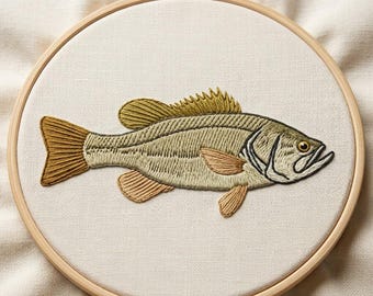 Largemouth Lure Hand Embroidery Design, Largemouth Fish Hand Embroidery Pattern, Fish Embroidery Design PDF Download
