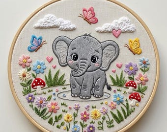 Baby Elefant Stickmuster, Elefant im Garten Stickdatei, Elefant im Garten Stickdatei, Elefant im Garten PDF-Download