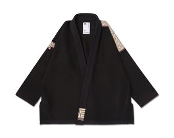 Albino and Preto POC Herringbone Classic Black Kimono MMA Brazilian Pearl-Weave BJJ