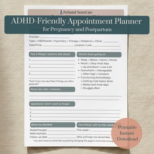 Peut inclure: Planificateur de rendez-vous ADHD-Friendly pour la grossesse et le post-partum. Le planificateur blanc comprend des sections pour les informations du fournisseur, les 3 principales choses à discuter et ce qui se passe. Téléchargement instantané imprimable.