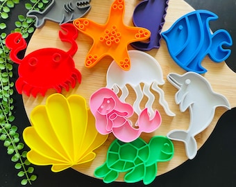 Juego de 10 moldes sensoriales del océano / Actividad Montessori de motricidad fina con animales marinos