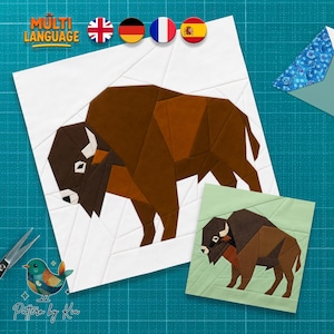 Motif de blocs de courtepointe bison, morceaux de papier de base, couture d'hiver FPP (téléchargement PDF)