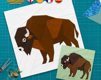 Bison Quilt Block Pattern, Foundation Paper Pieced, Winter FPP Sewing (PDF Download)