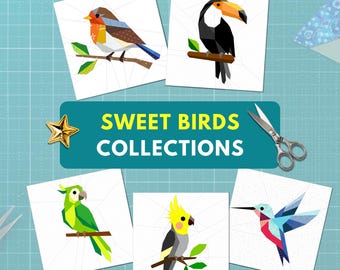 Birds Collection, Bird Set of 5, Foundation Paper Piecing, PDF Download