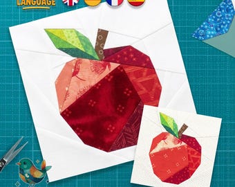 Apple Quilt Block Pattern, Foundation Paper Piecing, Fruit Design (PDF Download)