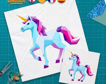 Unicorn FPP Quilt Block Pattern, Foundation Paper Piecing, Magical Animal Quilt, PDF Download