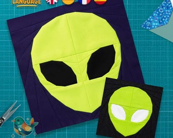Alien FPP Quilt Block Pattern, Foundation Paper Piecing, Outer Space Quilt, PDF Download