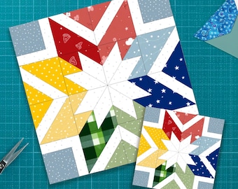 Double Star Quilt Block Pattern | 6 Sizes PDF Download | Foundation Paper Piecing