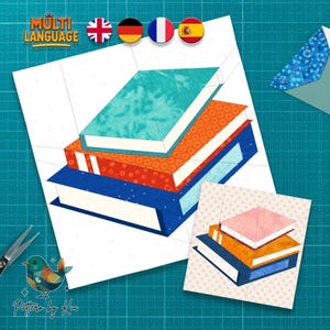 Stack of Book Quilt Block, Book Lovers, 5 Sizes, Foundation paper Piecing,  PDF Download