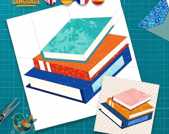 Stack of Book Quilt Block, Book Lovers, 5 Sizes, Foundation paper Piecing,  PDF Download