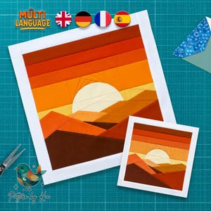 Sunset Landscape Quilt Block Pattern: 2 Sizes FPP, Large Quilt Block (PDF Download)