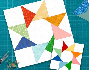 Modello per blocco trapunta FPP Whirling Star: assemblaggio (download PDF)