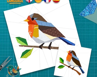 Robin Bird Quilt Block Pattern, Foundation Paper Piecing (PDF Download, 4 Languages)