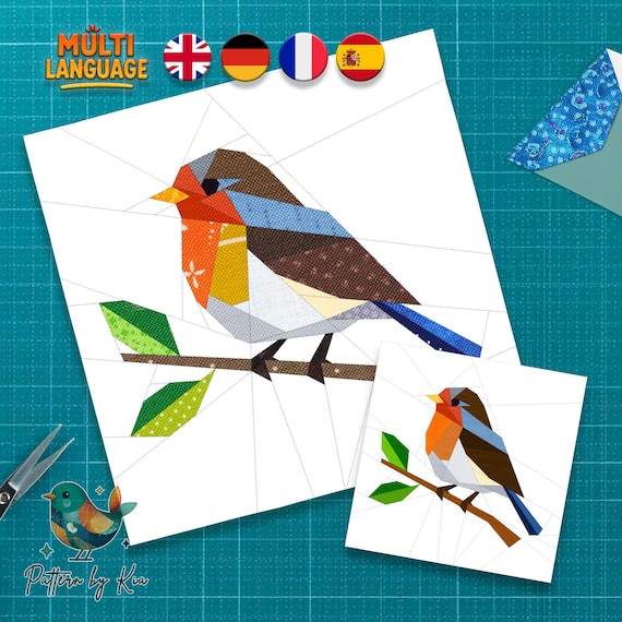 Robin Bird Quilt Block Pattern, Foundation Paper Piecing (PDF Download, 4 Languages)