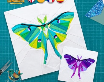 Luna Moth Foundation Paper Piecing, Quilt Block Pattern, Insect Animal Patchwork, PDF Download