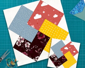 Card Trick Quilt Block Pattern | 6 Sizes PDF Download | Foundation Paper Piecing
