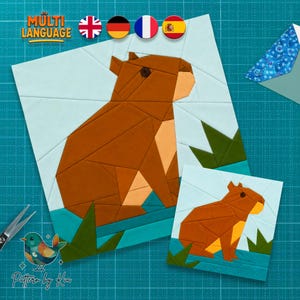 Patrón de bloque de colcha Capibara: Costura sobre papel, colcha de animales, descarga en PDF