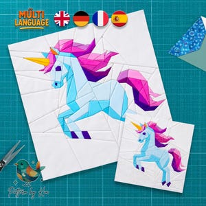 Magical Unicorn FPP Quilt Block Pattern | Foundation Paper Piecing | Geometric Animal Quilt | PDF Download