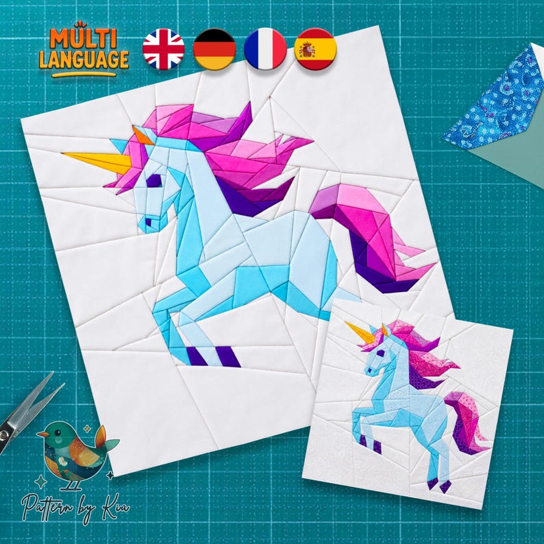 Magical Unicorn FPP Quilt Block Pattern | Foundation Paper Piecing | Geometric Animal Quilt | PDF Download