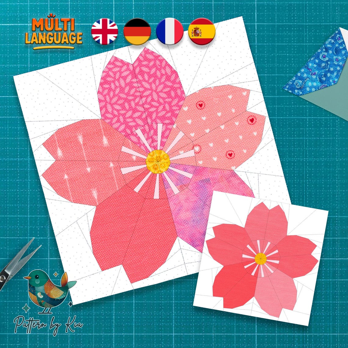 Cherry Blossom 5 Sizes Quilt Block Pattern, Foundation Paper Piecing ...