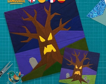 Haunted Tree Quilt Block Pattern, Foundation Paper Piecing, Halloween Quilt, PDF Download