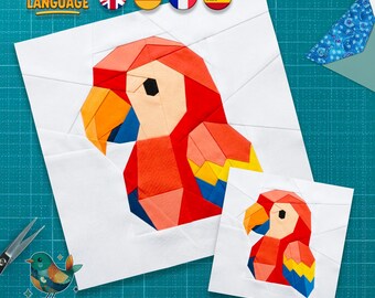 Tiny Parrot Foundation Paper Piecing, Quilt Block Pattern, Animal Patchwork, PDF Download
