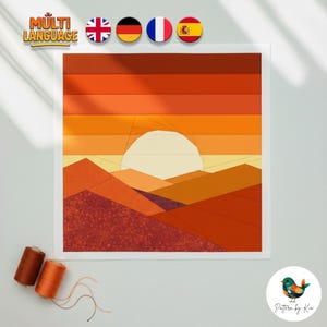 Sunset Landscape Quilt Block Pattern: 2 Sizes FPP, 15" 20" (PDF Download)