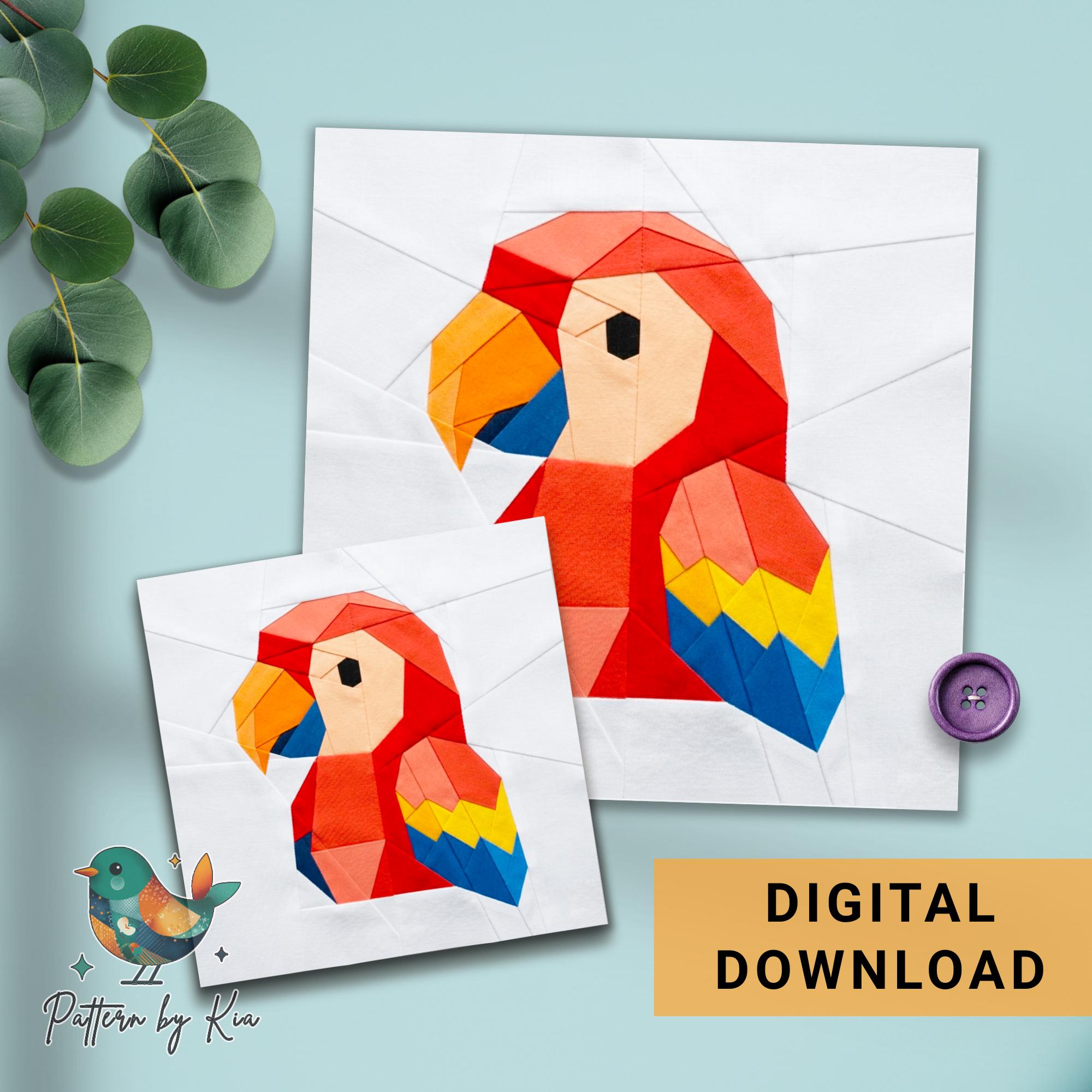 Patchwork Parrot Tiny Parrot Foundation Paper Piecing, Quilt Block Pattern, Animal ...