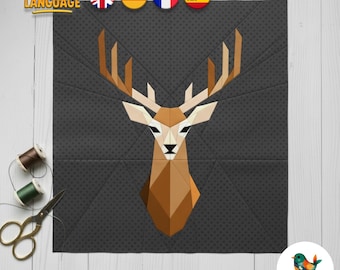 Deer Head Quilt Pattern: Geometric FPP, 3 Sizes (PDF Pattern)