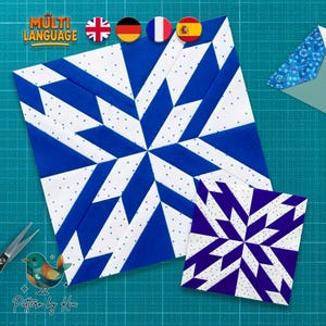 Patrón de bloque de edredón Hunter Star (6 tamaños), paper piecing de base, descarga instantánea en PDF