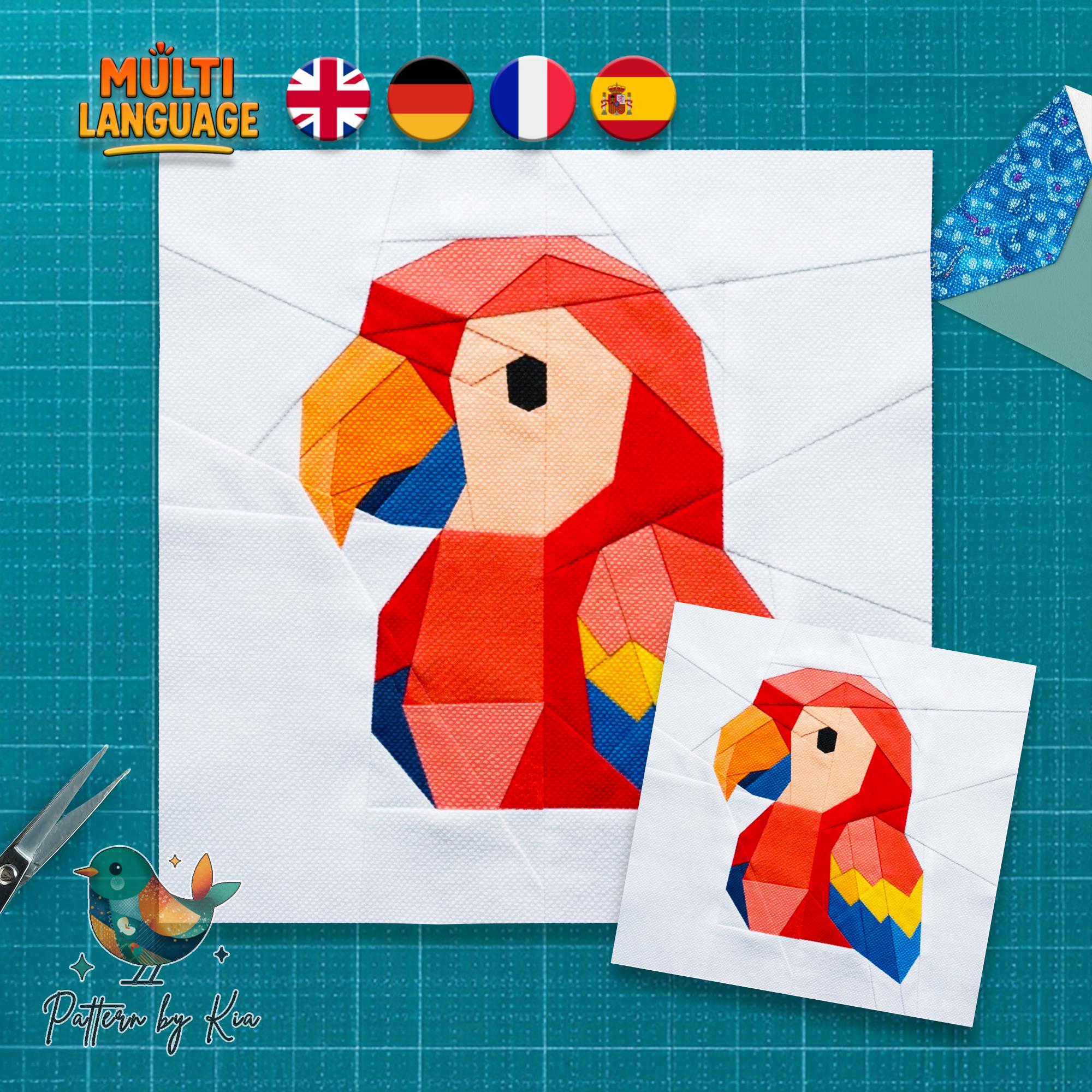 Patchwork Parrot Tiny Parrot Foundation Paper Piecing, Quilt Block Pattern, Animal ...