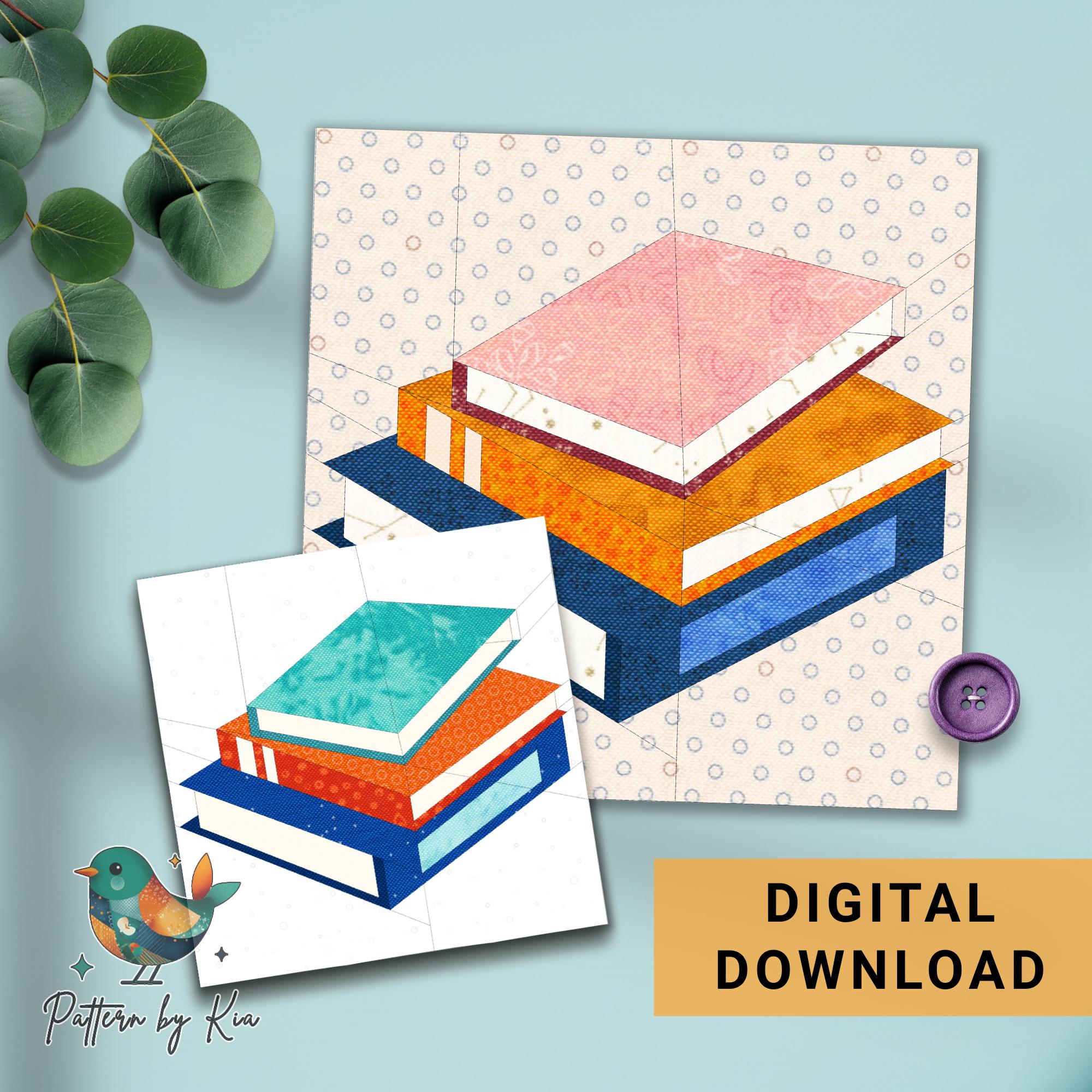 Stack of Book Quilt Block, Book Lovers, 5 Sizes, Foundation Paper ...