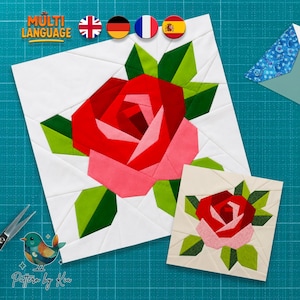 Rose Fpp Quilt Block Pattern | Foundation Paper Piecing | Flower Quilt Block | PDF Digital Download Pattern