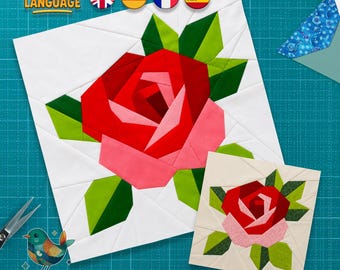 Rose Fpp Quilt Block Pattern | Foundation Paper Piecing | Flower Quilt Block | PDF Digital Download Pattern