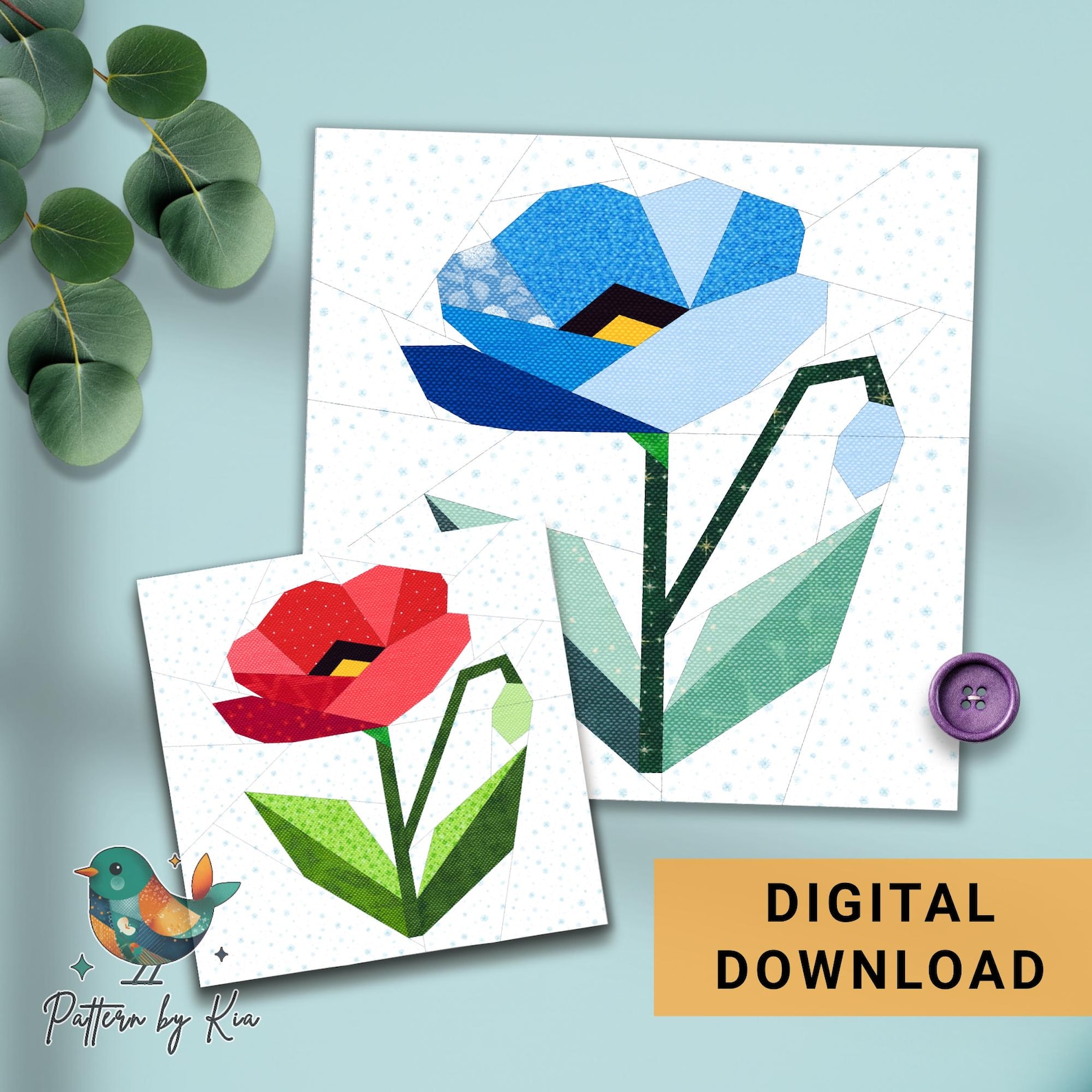 Poppy Flower Quilt Block Pattern, FPP 4 Sizes (PDF Download) - Etsy