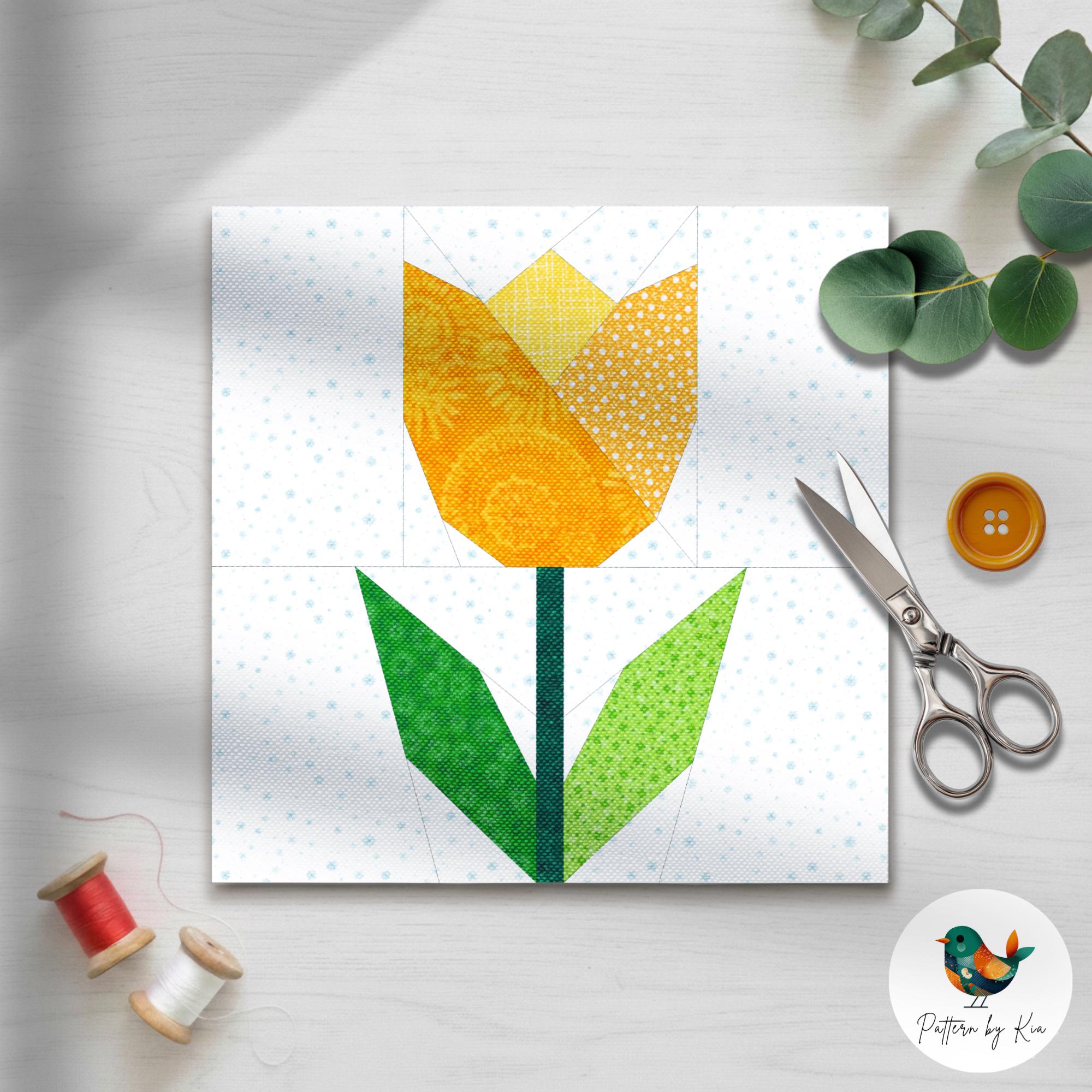 April Patterns Tulip Quilt Block Pattern: FPP Foundation Paper Piecing, 5 Sizes (PDF ...