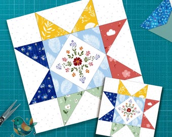 Sawtooth Star Quilt Block Pattern: 6 Sizes, Foundation Paper Piecing (PDF Download)