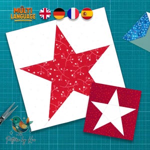Patrón de bloque de edredón de estrellas: Paper Piecing de base, 7 tamaños (Descarga PDF)