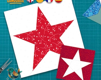 Motif de blocs de courtepointe en étoile : fondation en papier, 7 tailles (téléchargement PDF)